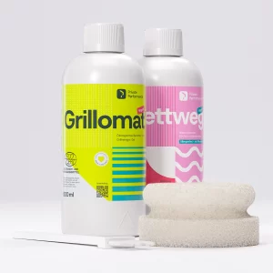 Grillomat und Fettweg Set 500 ml Grillomat Flasche 500 ml Fettweg Flasche Schwamm Pinsel